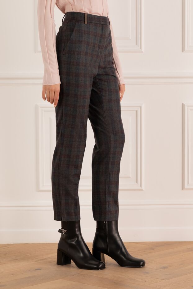Peserico women's classic brown plaid pants 148606 - photo 3