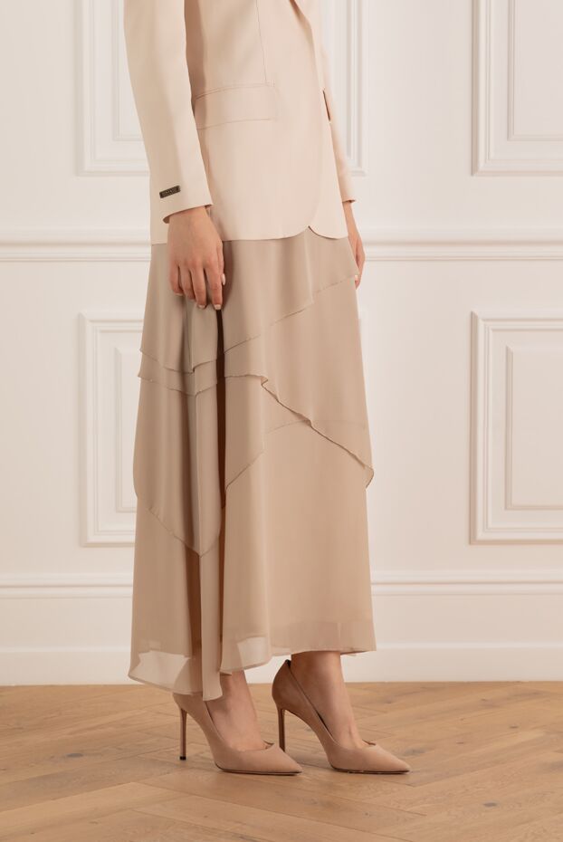 Peserico women's beige skirt with asymmetry and white belt 148608 - photo 3
