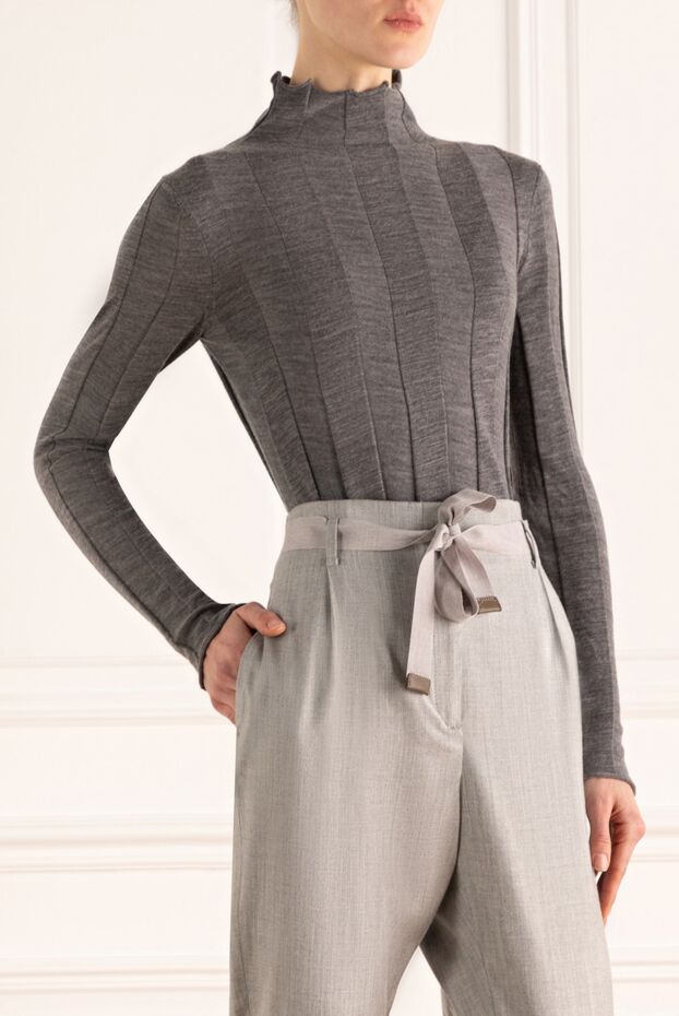 Peserico grey wool womens turtleneck with wide stripes 148632 - photo 3