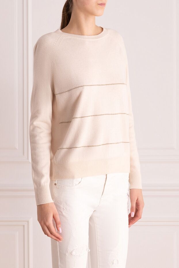Peserico white womens jumper decorated with beaded stripes 148634 - photo 3