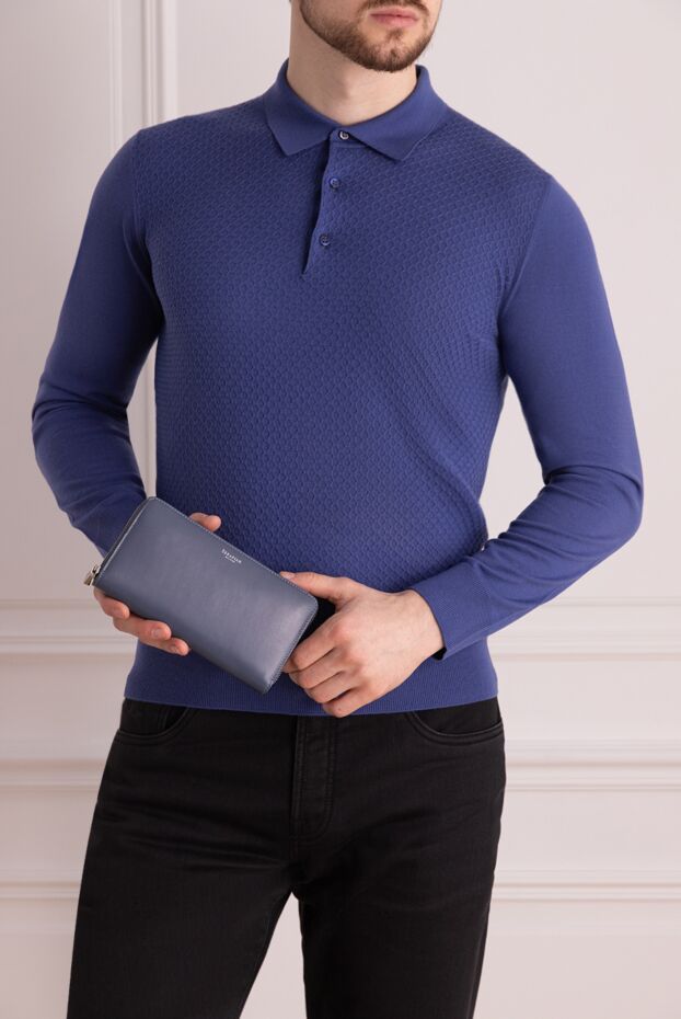 Serapian men's blue leather clutch with metal zipper 148673 - photo 3