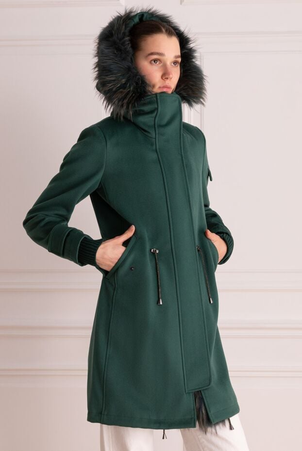 Heresis green wool and fur jacket for women 148682 - photo 3