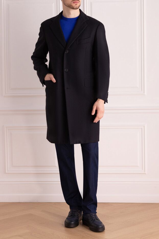 Borrelli thick wool coat in black with classic lapel and lining 148704 - photo 2