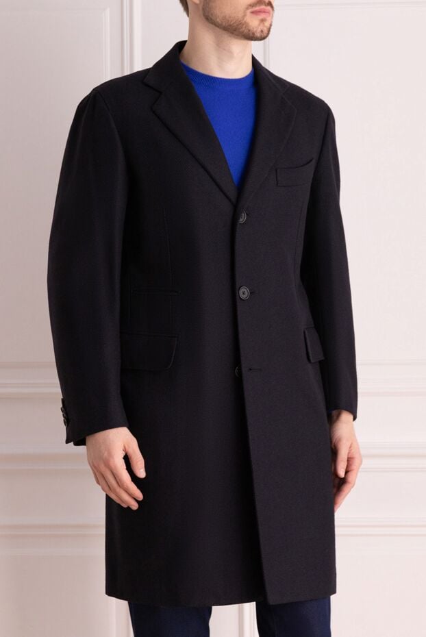 Borrelli thick wool coat in black with classic lapel and lining 148704 - photo 3