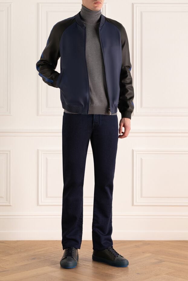 Stefano Ricci blue genuine leather bomber jacket with black sleeves 149024 - photo 3