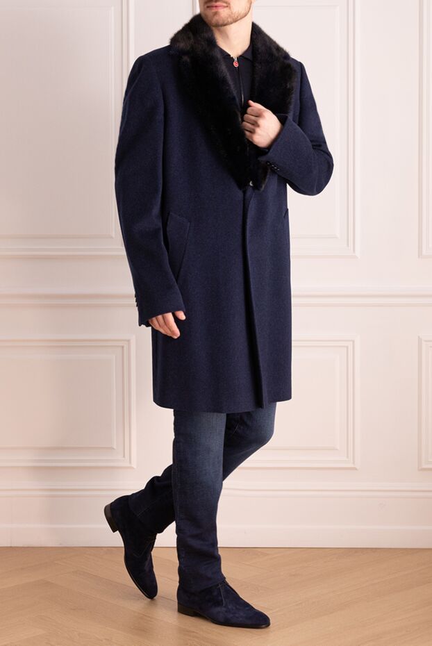 Cesare di Napoli man blue wool and mink coat for men buy with prices and photos 149198 - photo 2