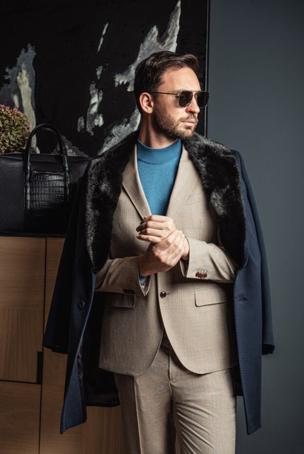 Cesare di Napoli blue wool coat with natural mink collar 149198 - photo 2