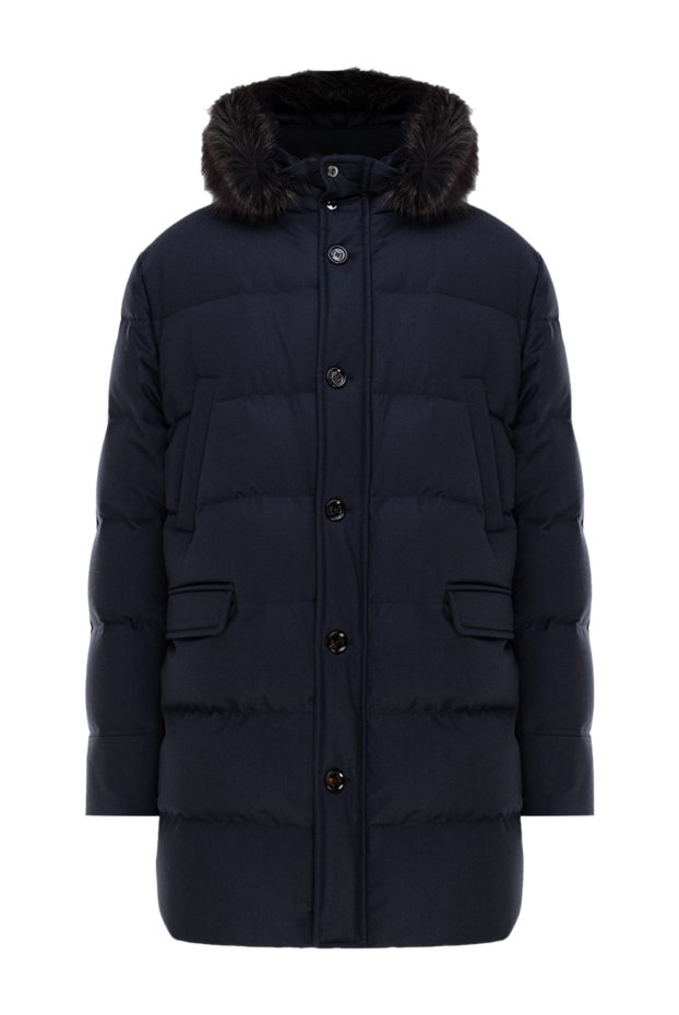 Men's black down jacket with a high collar and a fur-trimmed hood - photo 1