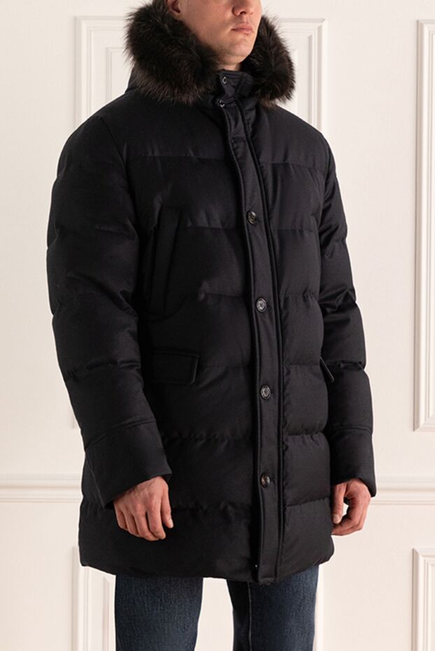 Moorer men's black down jacket with a high collar and a fur-trimmed hood 149233 - photo 3