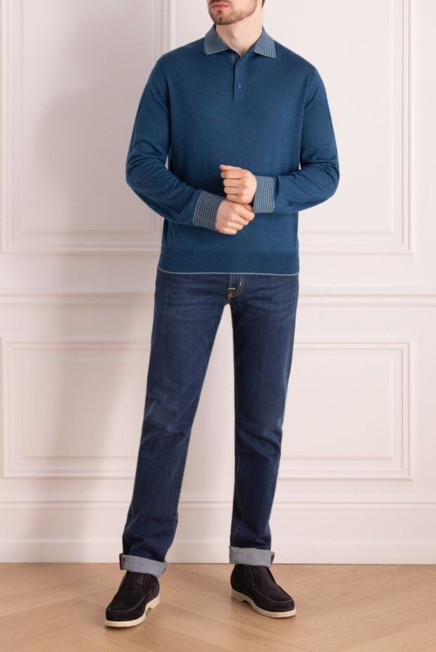 Stefano Ricci turquoise long-sleeve polo shirt with a contrasting patterned collar 149340 - photo 2