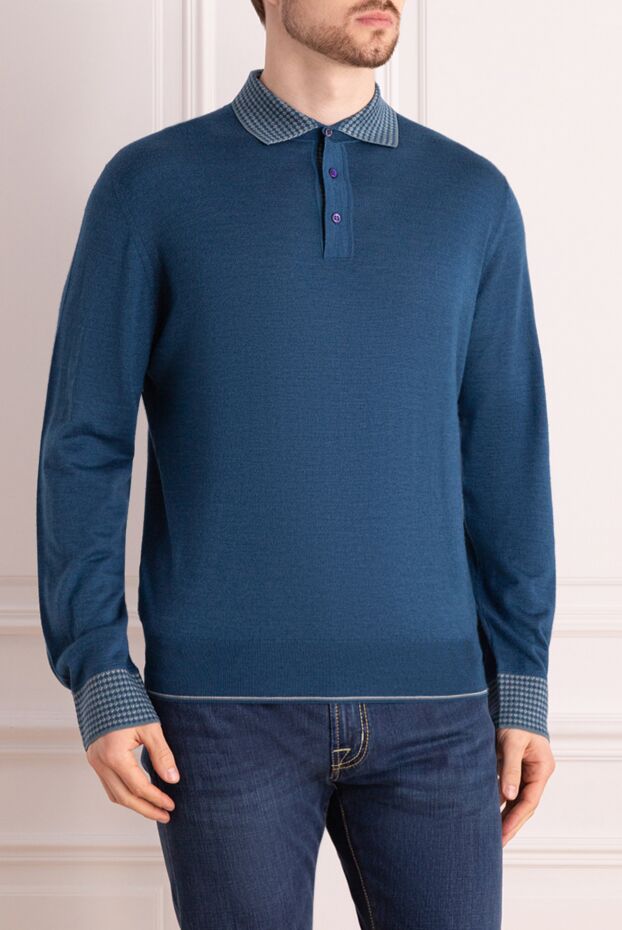 Stefano Ricci turquoise long-sleeve polo shirt with a contrasting patterned collar 149340 - photo 3