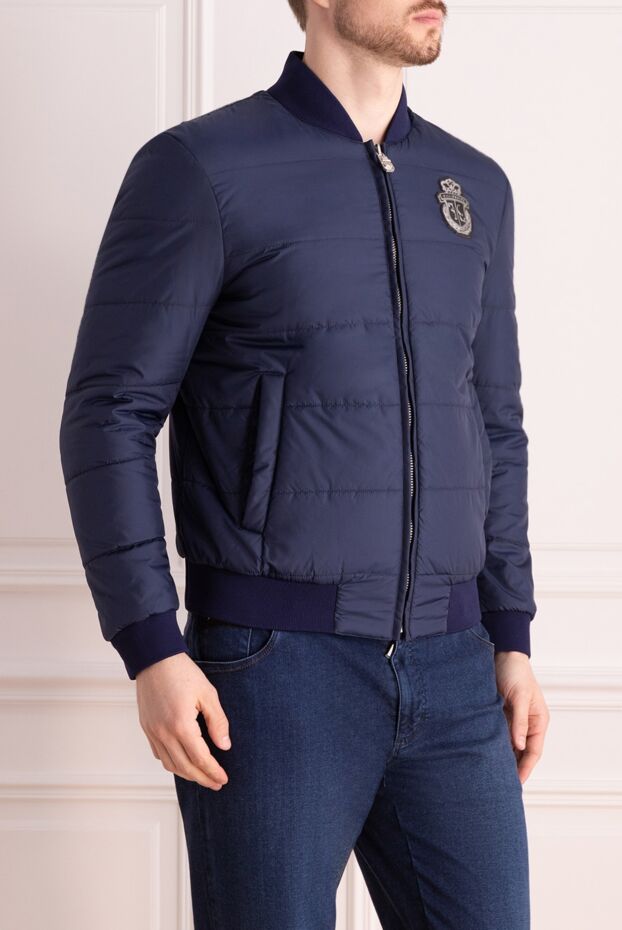 Billionaire mens blue bomber jacket with patch logo 149461 - photo 3