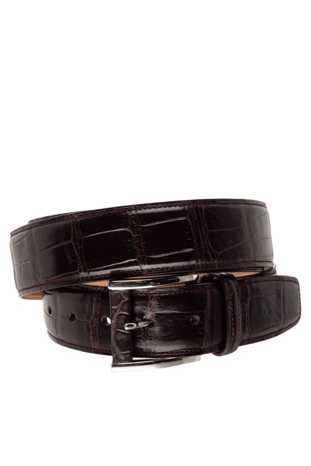 Tardini dark burgundy textured crocodile leather belt for men 149511 - photo 1