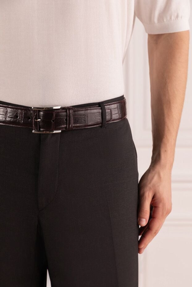 Tardini dark burgundy textured crocodile leather belt for men 149511 - photo 2