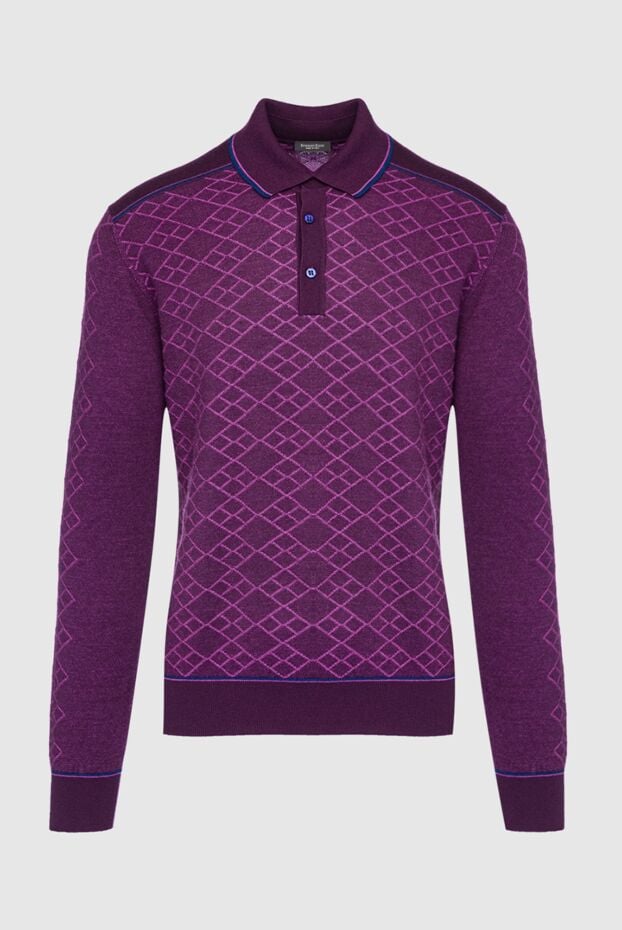 Stefano Ricci burgundy silk and cashmere long-sleeve polo shirt with a graphic geometric pattern 149555 - photo 1