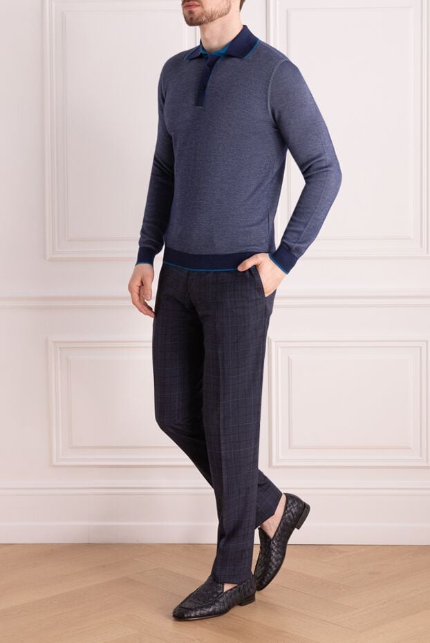 Stefano Ricci long-sleeved polo shirt in gray and blue with a contrast collar 149556 - photo 2