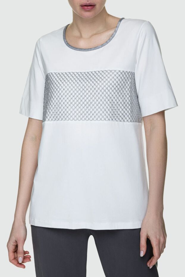 D.Exterior women's cotton white t-shirt with crystal mesh 149763 - photo 3