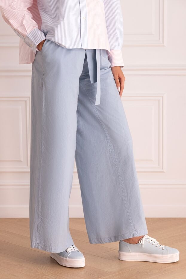 Erika Cavallini women's wide cotton pants with belt light blue 149886 - photo 3