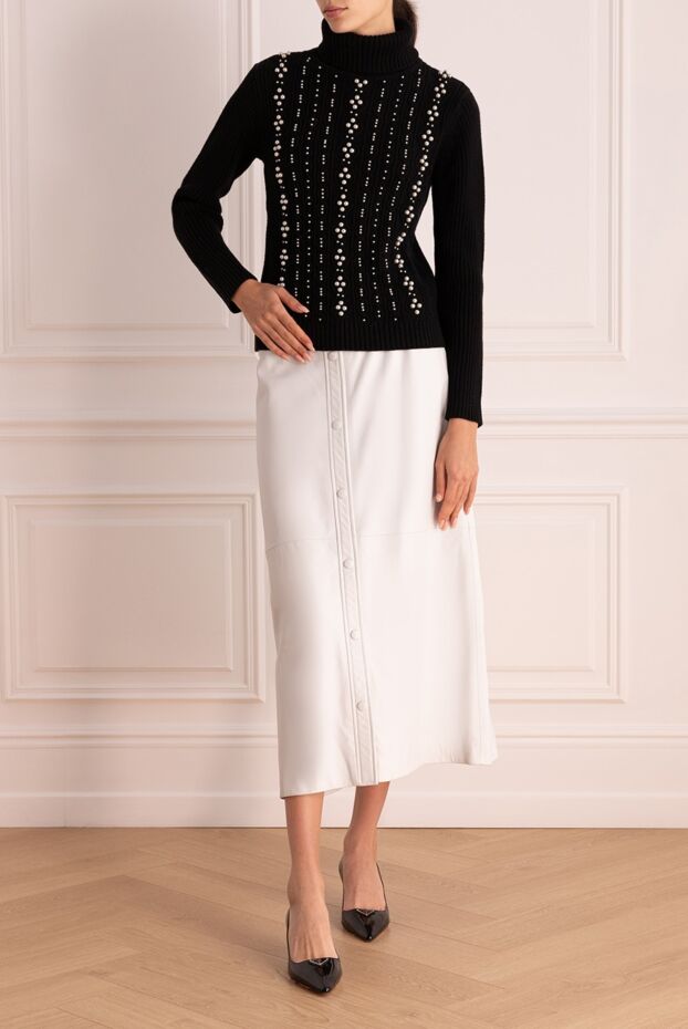 Fleur de Paris white leather midi skirt with decorative button placket 149904 - photo 2