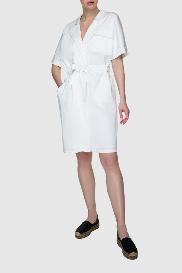 Max&Moi white cotton dress with turn-down collar and drawstring waist 149942 - photo 3
