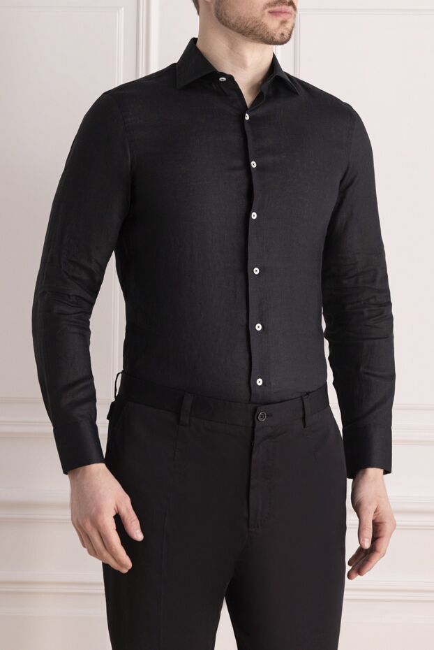 Tombolini men's classic shirt made of natural black linen 149980 - photo 3