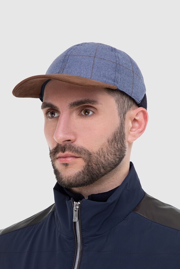 Corneliani man cap made of wool and genuine leather blue for men buy with prices and photos 150014 - photo 2