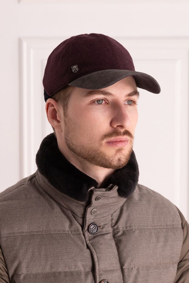 Corneliani man cap made of wool and genuine leather red for men buy with prices and photos 150015 - photo 2