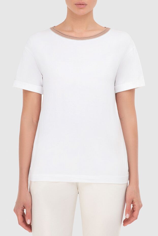 Peserico white womens t-shirt with a contrasting stripe on the neckline 150047 - photo 3