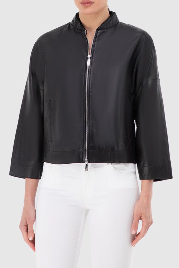 Peserico black leather jacket with straight cut and short sleeves for women 150072 - photo 3