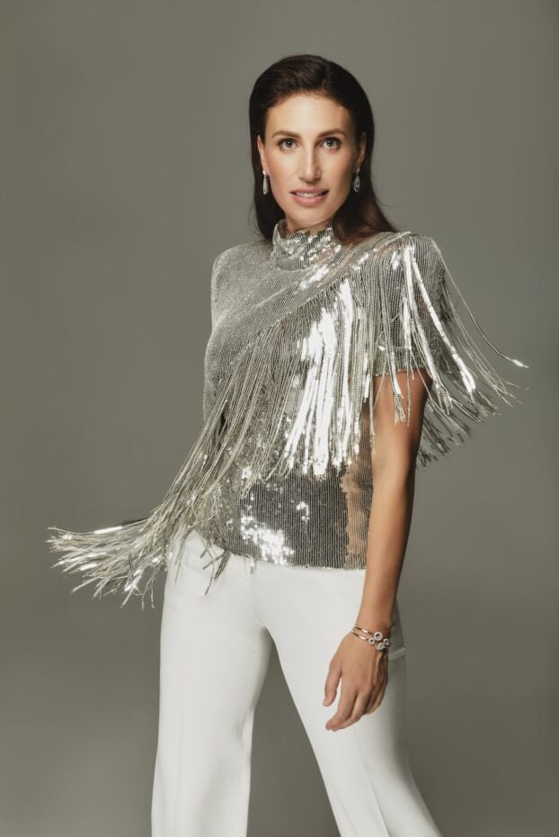 Balmain women's blouse with fringe and high neck silver 150163 - photo 2