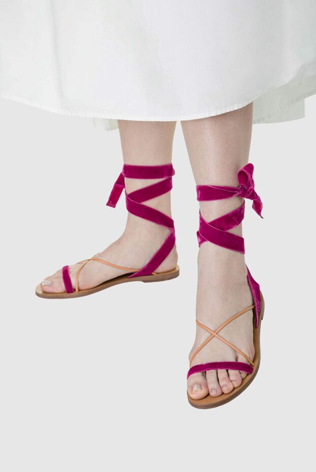 Valentino women's sandals with velour ribbons, pink 150169 - photo 3