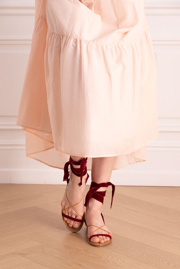 Valentino women's sandals with velour ribbons, burgundy 150170 - photo 3
