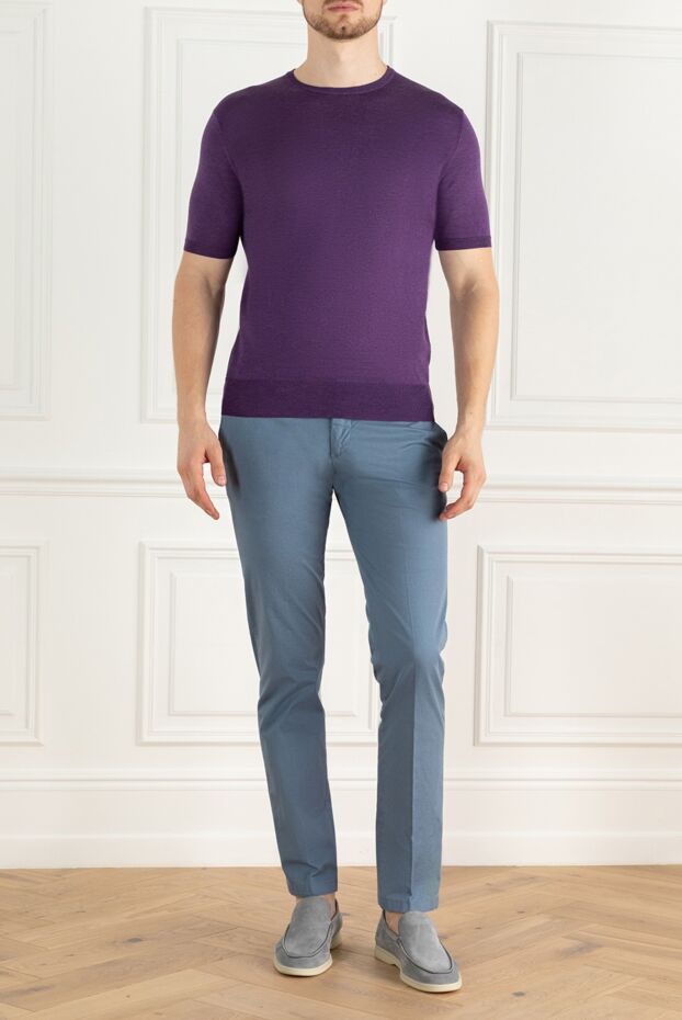 Cesare di Napoli man short sleeve jumper in cotton and silk purple for men buy with prices and photos 150227 - photo 2