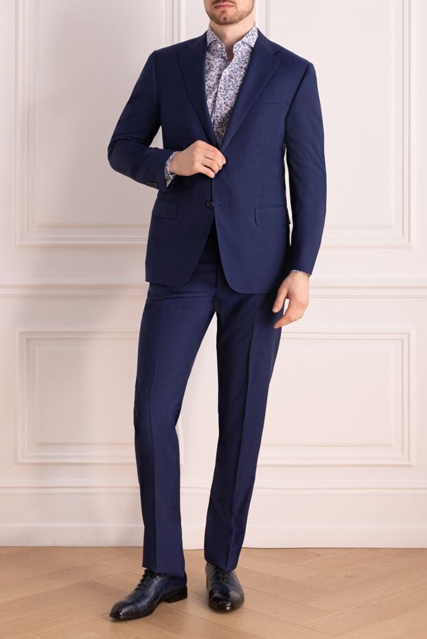 Corneliani mens blue suit made of wool fabric with microstructure 150475 - photo 2