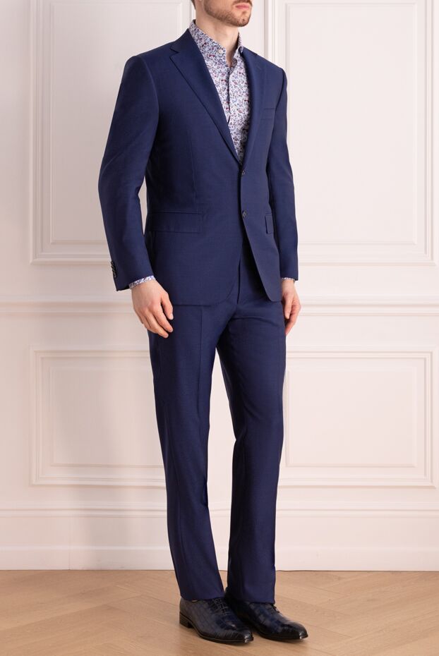Corneliani mens blue suit made of wool fabric with microstructure 150475 - photo 3