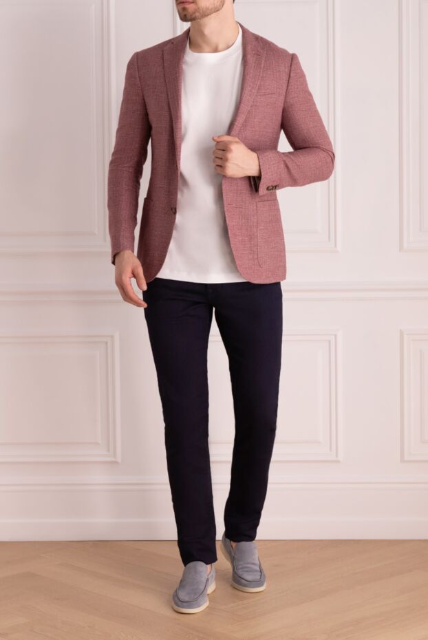 Corneliani stylish men's jacket made of a blend of wool, linen, and silk, reddish pink 150478 - photo 2