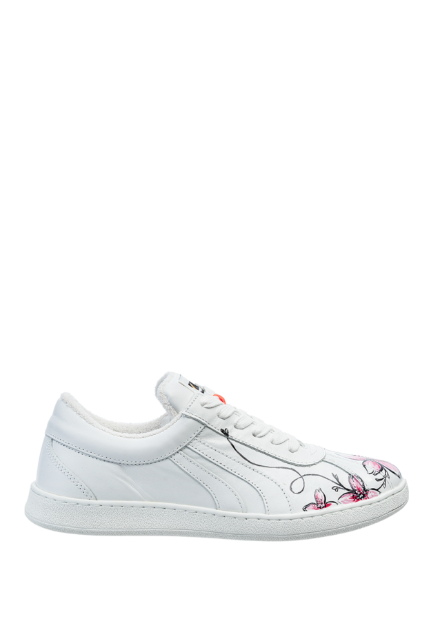 Mecap women's leather sneakers with floral print and writings in white 150570 - photo 1
