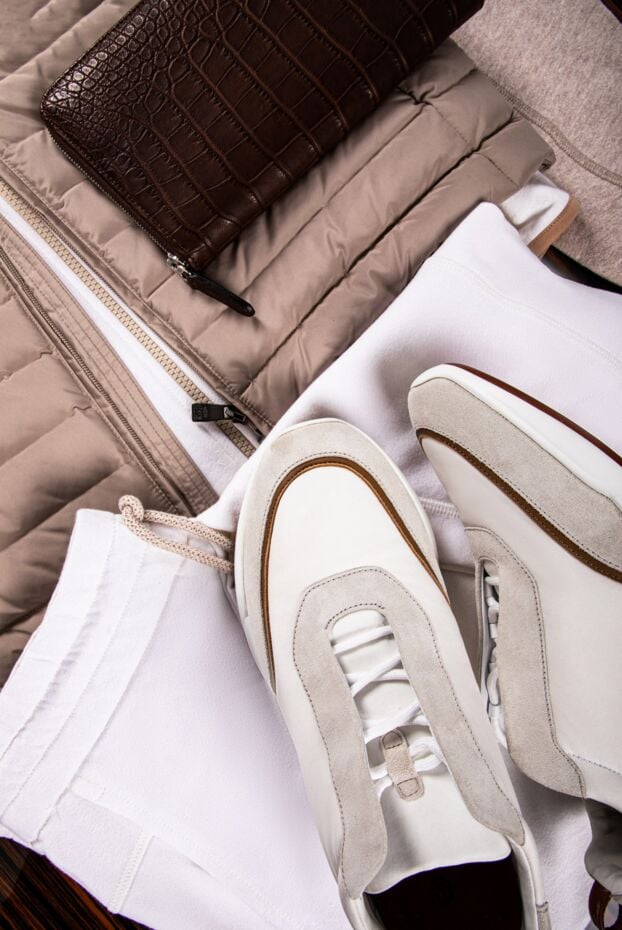 Loro Piana men's modular walk sneakers in white and gray with a contrasting brown stripe 150581 - photo 2