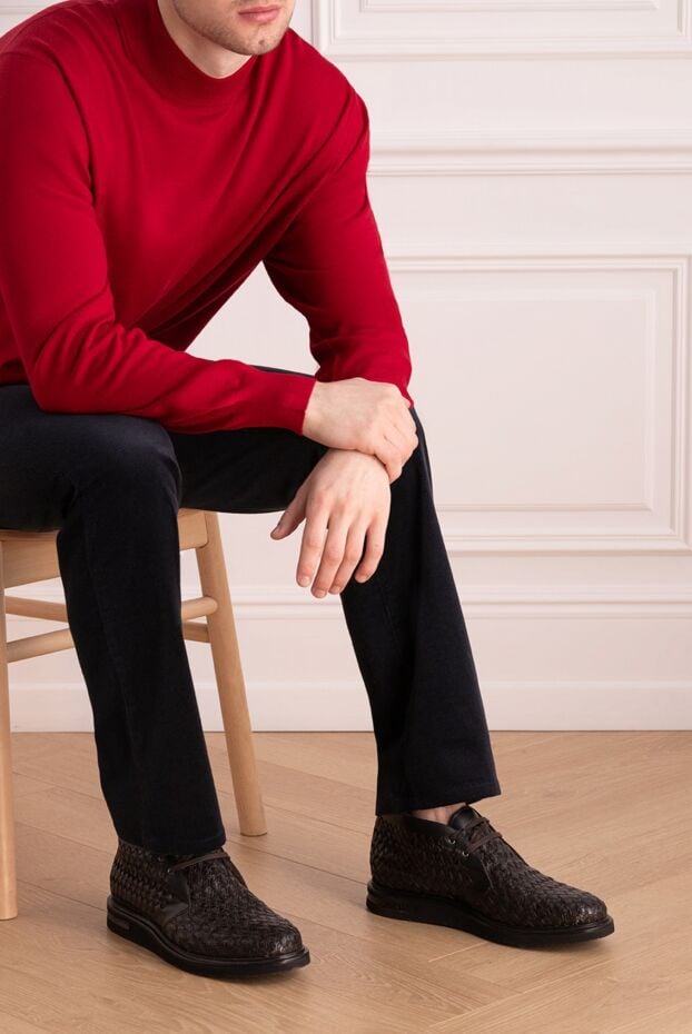 Tardini men's brown woven leather boots with fur lining and rubber sole 150605 - photo 2