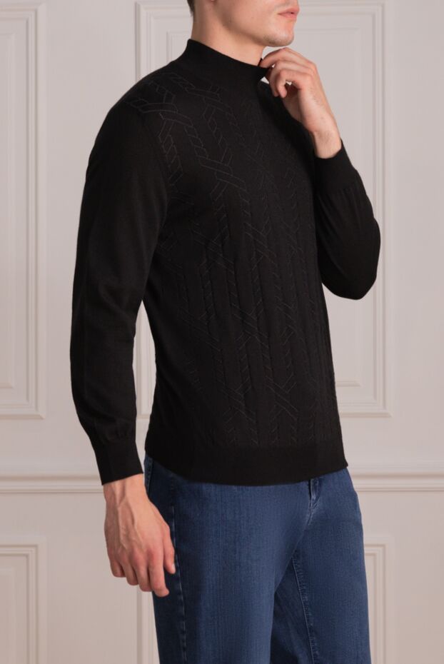 Zilli mens black wool jumper with a high collar and a knitted pattern 150620 - photo 3