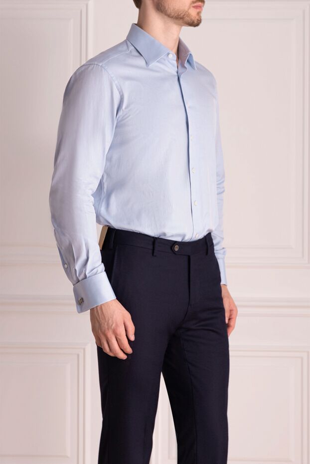 Zilli men's shirt plain cotton sky blue 150639 - photo 3