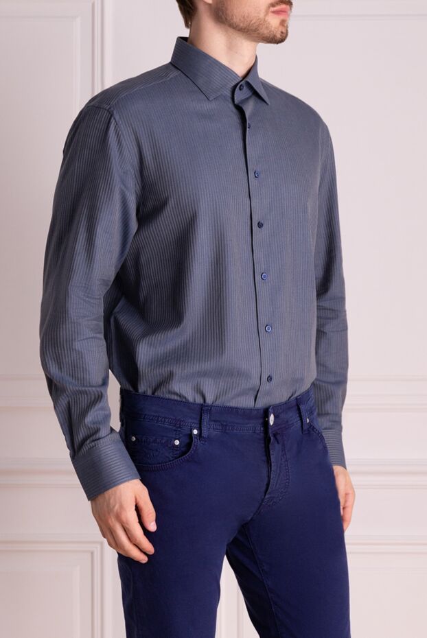 Zilli men's business style shirt in anthracite color with micro stripe 150645 - photo 3