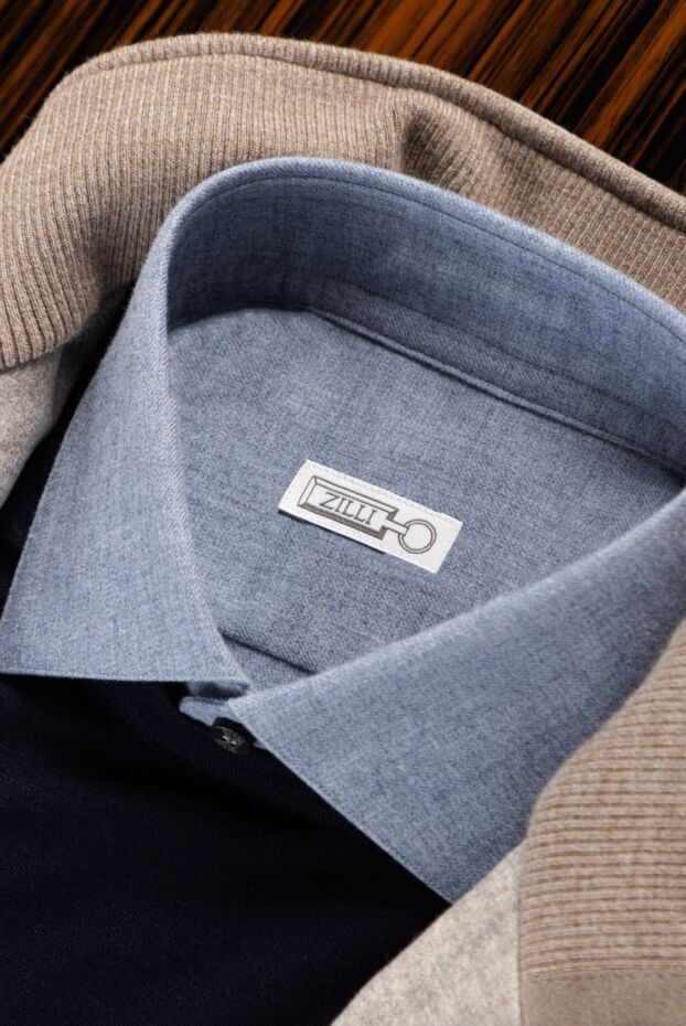 Zilli men's gray cotton and cashmere shirt with black buttons 150655 - photo 2