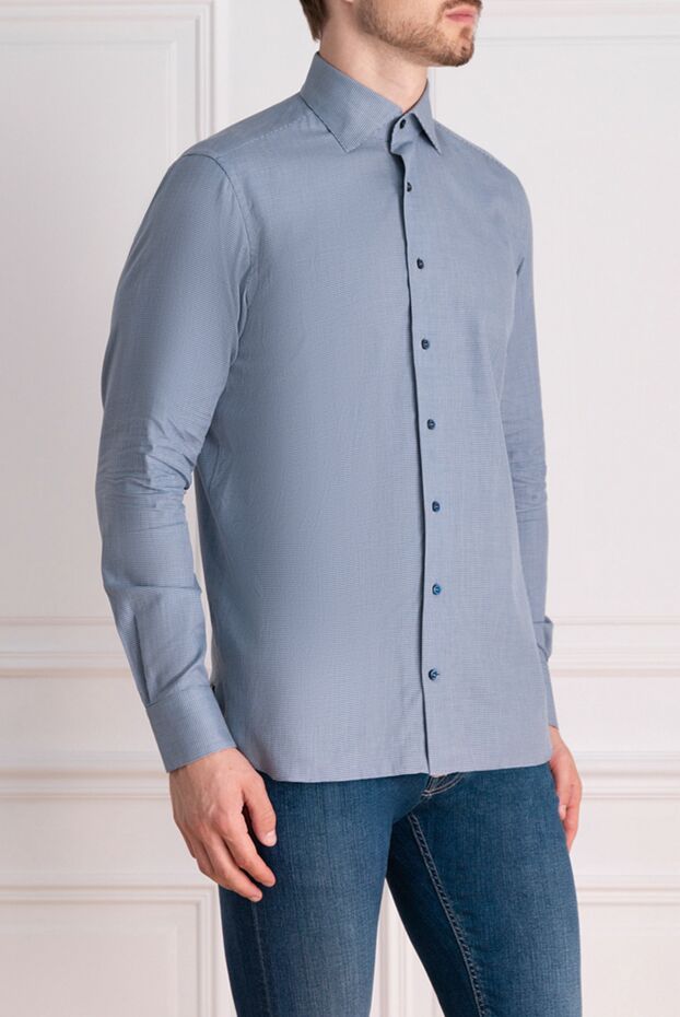 Zilli straight-leg cotton shirt in gray and blue tones with a microprint 150667 - photo 3