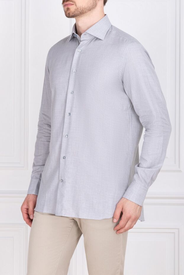 Zilli light gray micro-check shirt made of cotton and cashmere 150669 - photo 3
