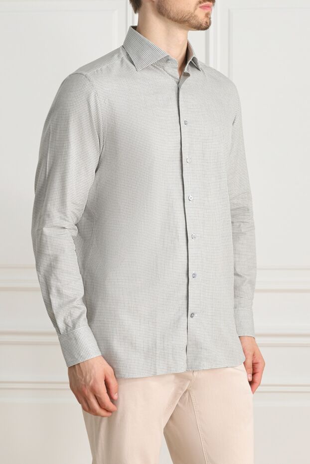 Zilli men's gray checkered cotton and cashmere shirt 150670 - photo 3
