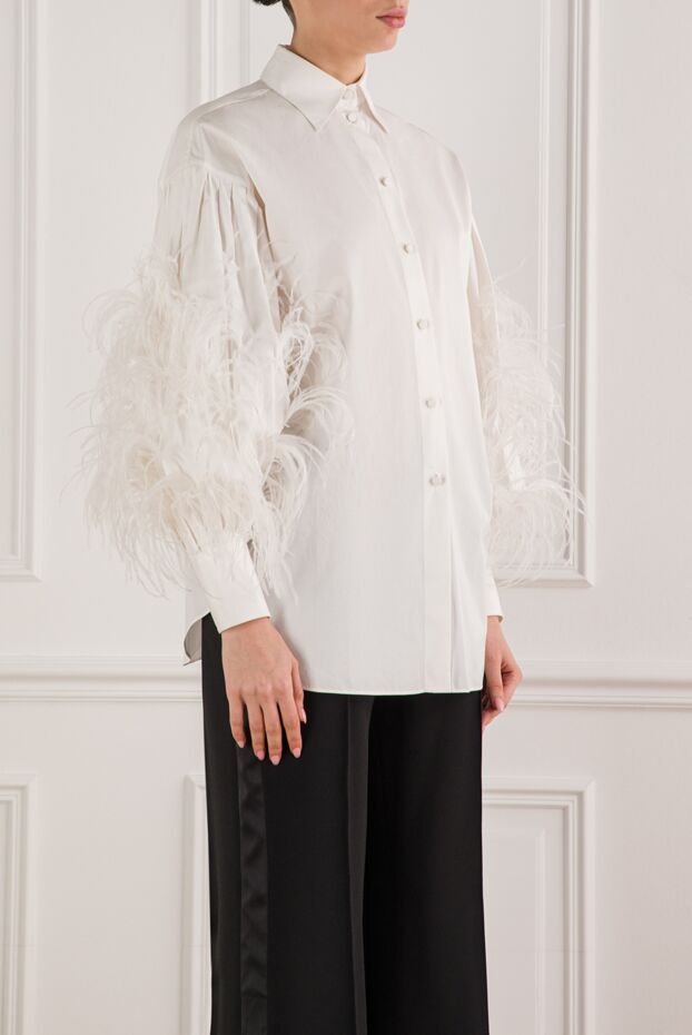 Valentino women's oversized cotton shirt with ostrich feather trim 150837 - photo 3