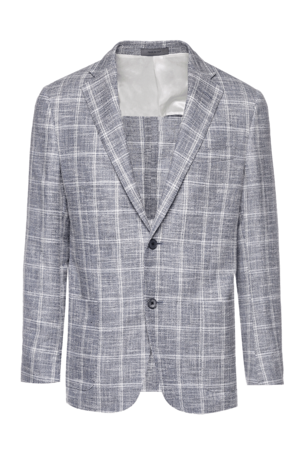 Corneliani men's blue textured checkered jacket made of natural fabric 150867 - photo 1