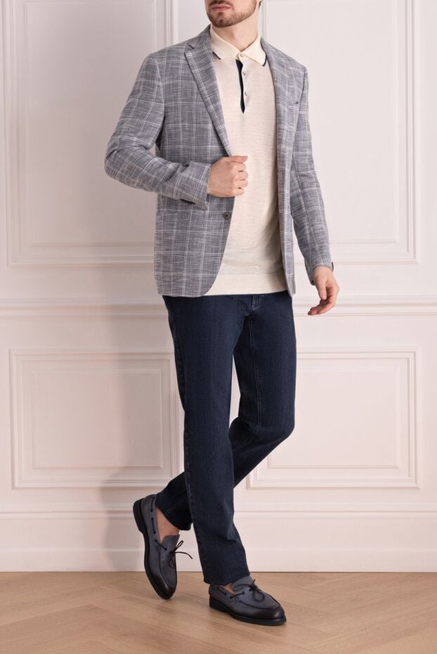 Corneliani men's blue textured checkered jacket made of natural fabric 150867 - photo 2