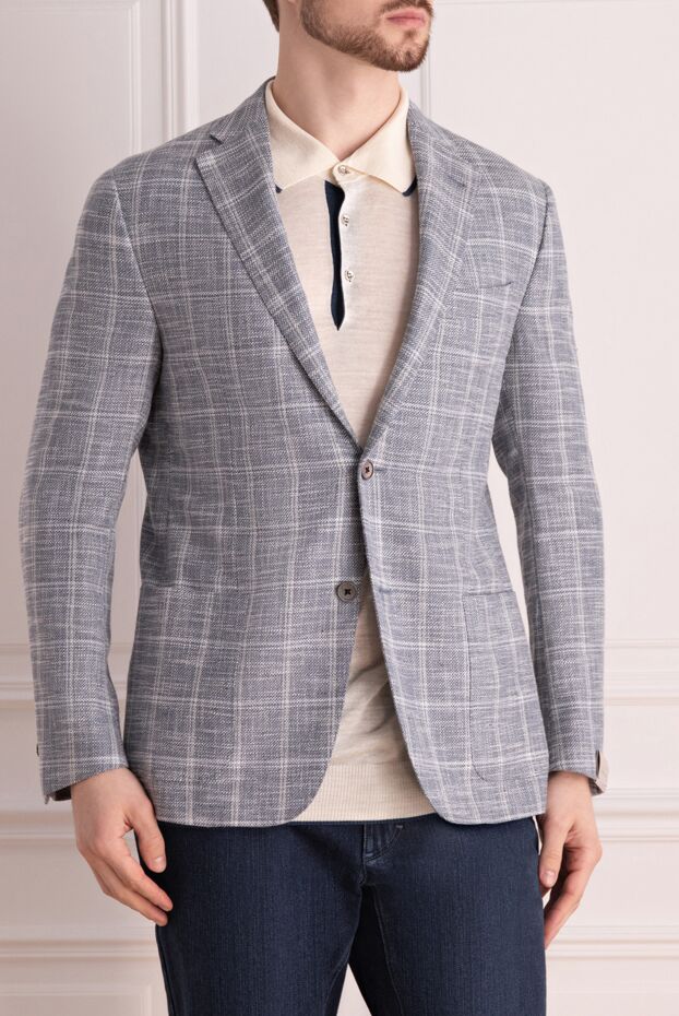 Corneliani men's blue textured checkered jacket made of natural fabric 150867 - photo 3
